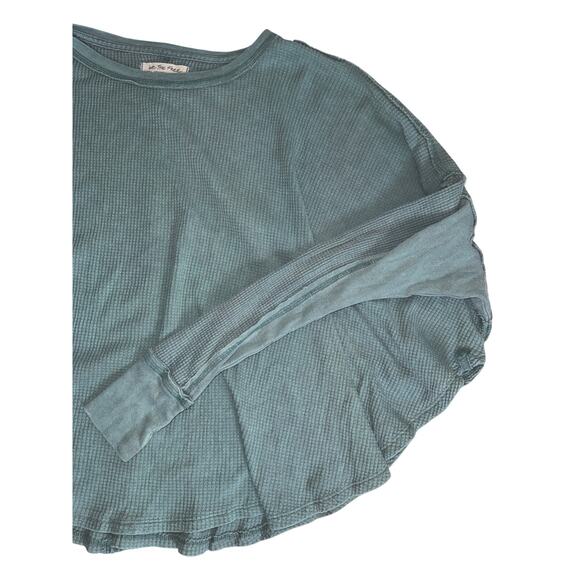 Free People Green Microphone Drop Thermal Top XS Waffle Knit Relaxed Oversized - Picture 5 of 8
